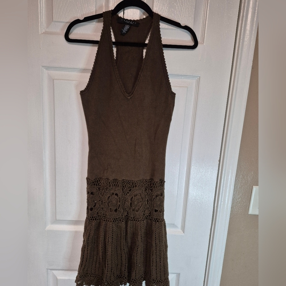 Laundry Brown Halter Dress with Crochet Detail